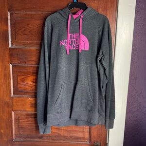 The North Face Charcoal Hoodie with Magenta Logo